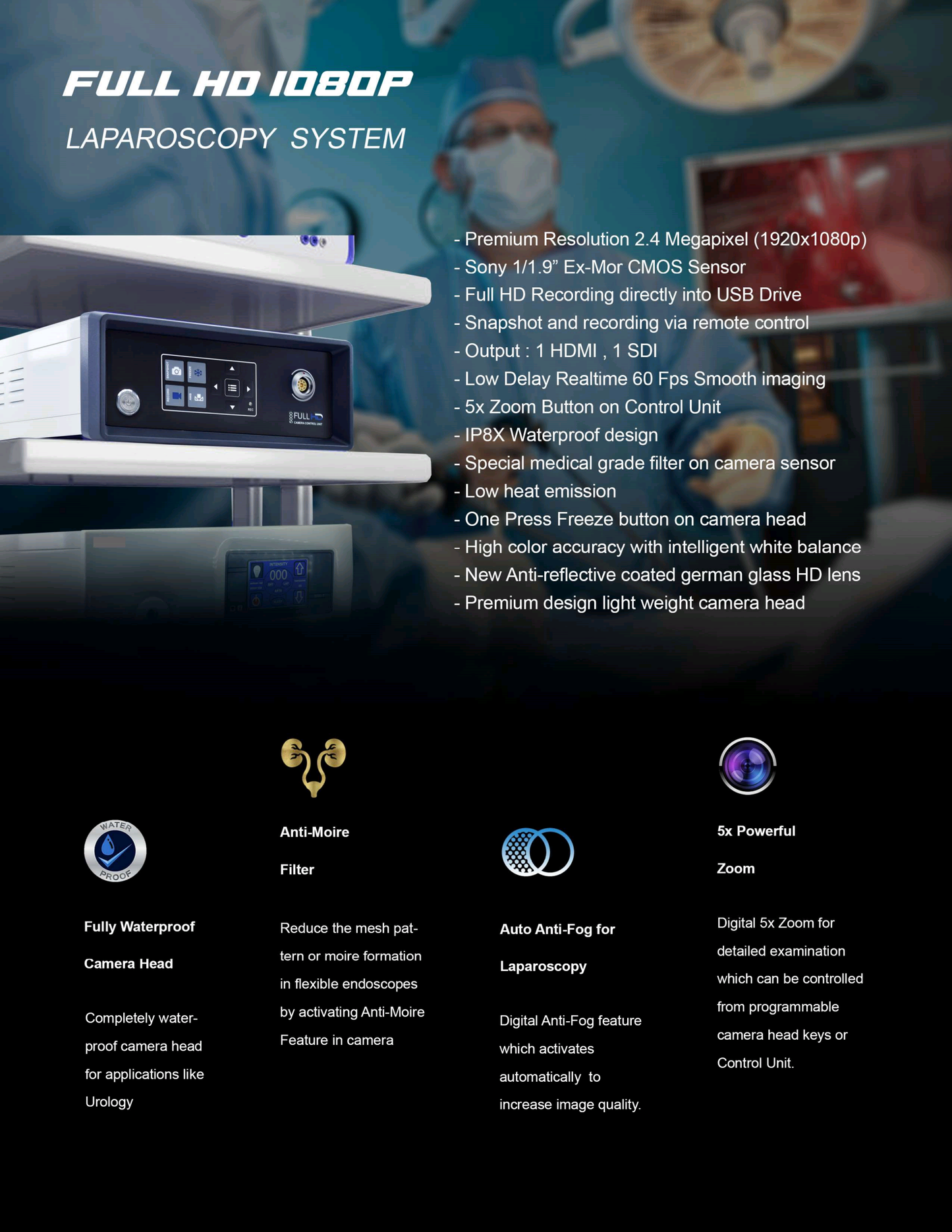 High Definition 1080p Endoscopy & Laparoscopic Camera w/ Medical Recorder
