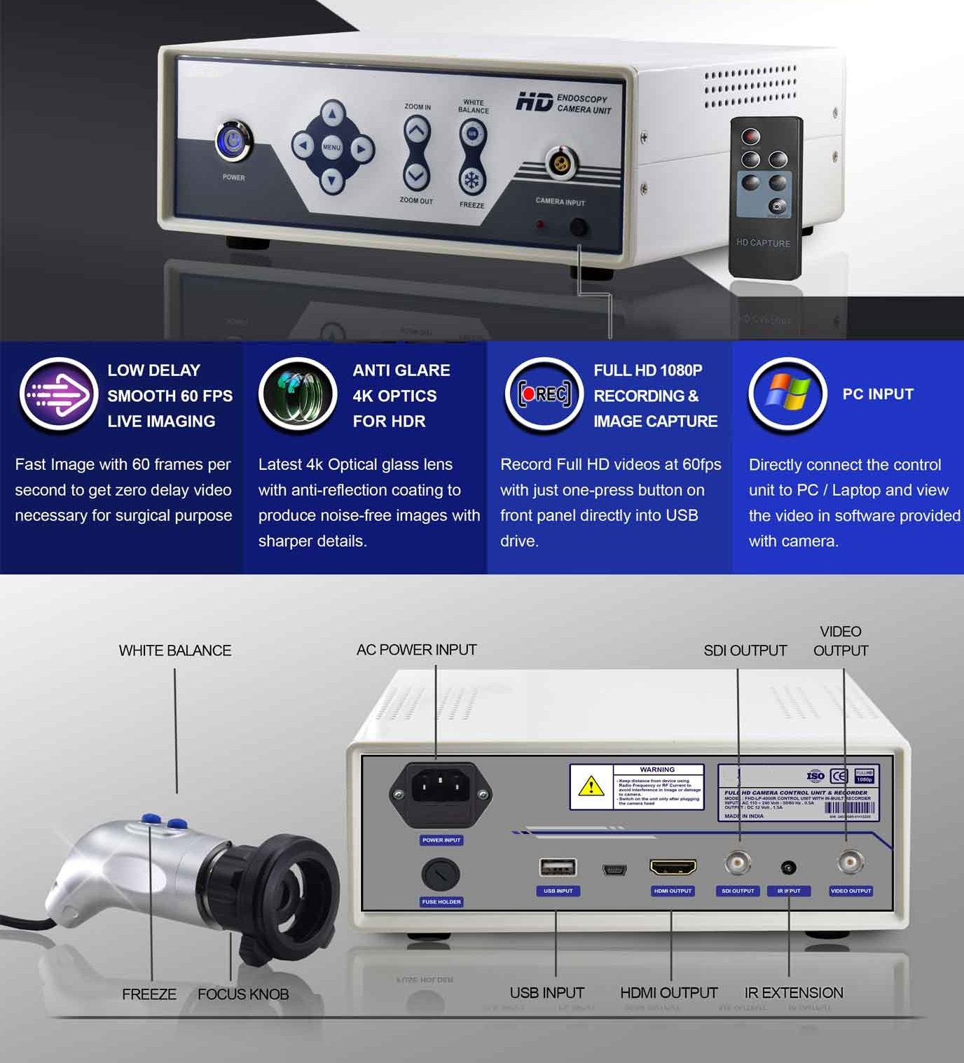 Full HD Endoscopy & Laparoscopy Camera with In-built Recorder