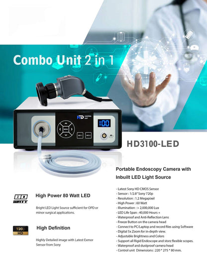 Portable Endoscopy Combo Unit 2 in 1 Camera with Cold LED Light Source