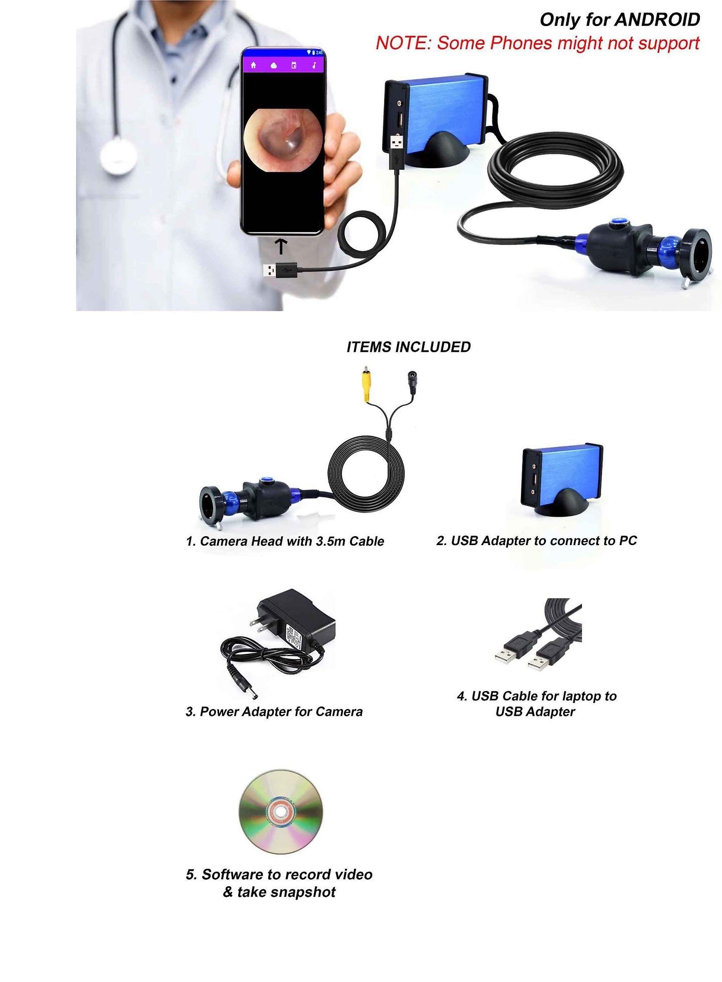 Portable USB Endoscopy Camera HD 1.2mp