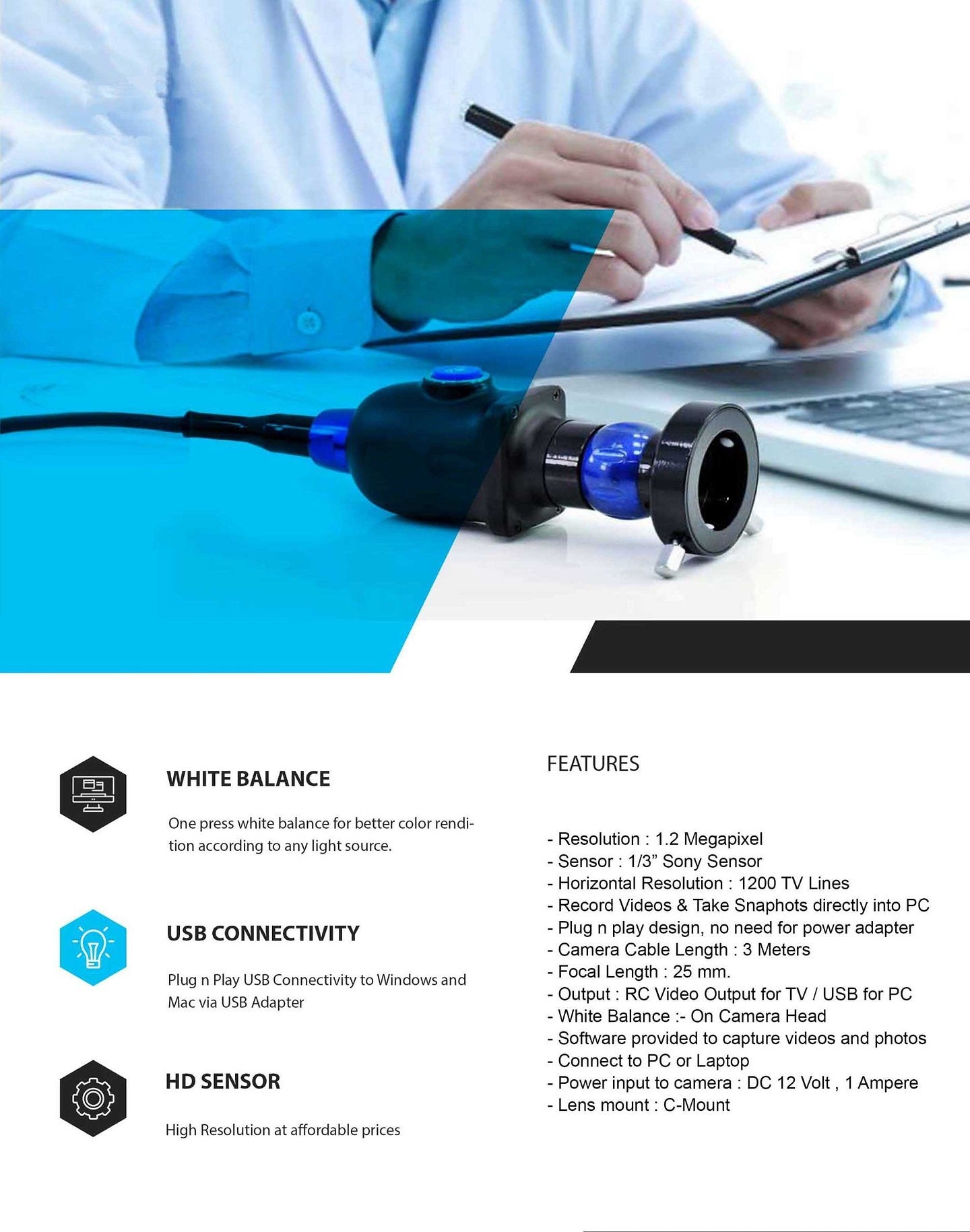 Portable USB Endoscopy Camera HD 1.2mp